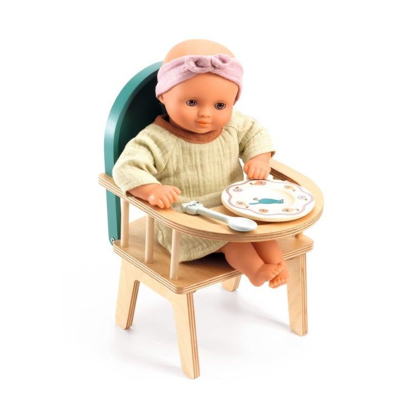 Djeco Chaise de repas en bois pour poupée - Djeco
