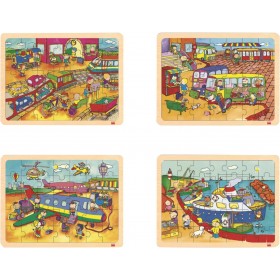 Akros lot de 4 puzzles en bois sur les transports - AKROS