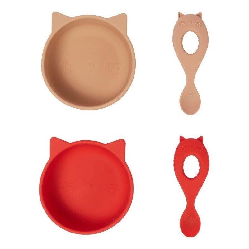 Liewood Set coffret de repas Evan le chat rouge et rose - Liewood