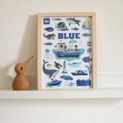 Poppik mini poster pour découvrir la couleur Bleu grâce au thème de la Mer - Poppik