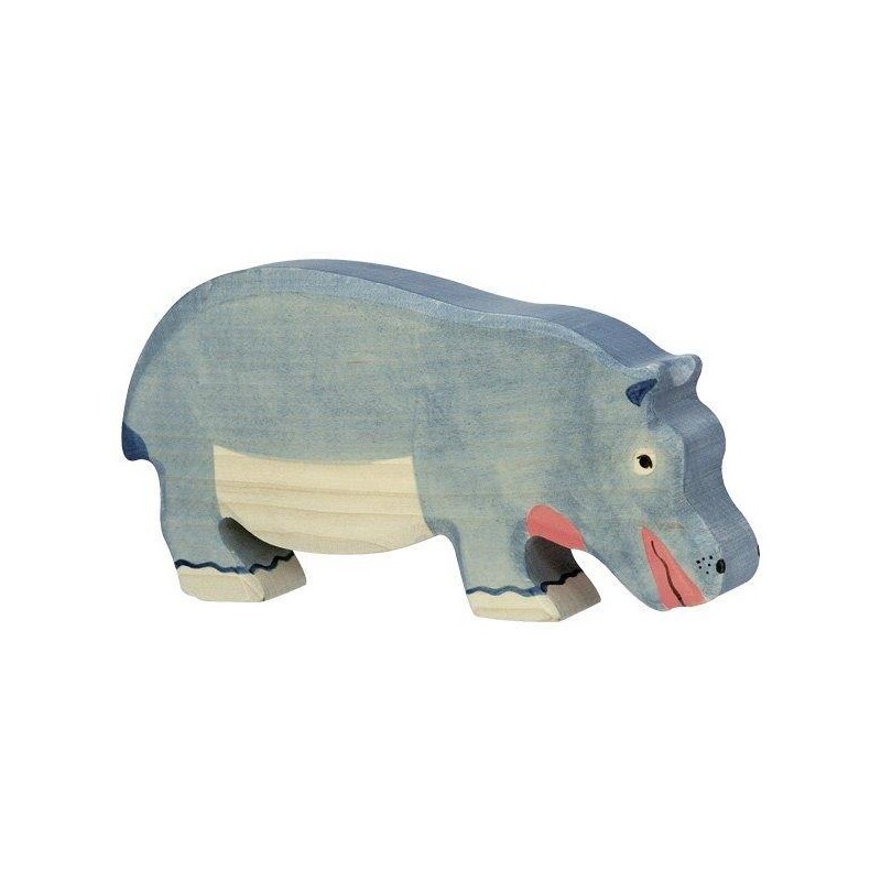 Figurine en Bois Holztiger l'hippopotame mangeant - Holztiger
