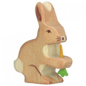 Figurine en Bois Holztiger lapin avec Carotte - Holztiger