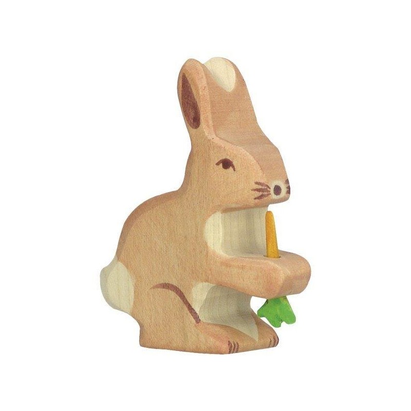 Figurine en Bois Holztiger lapin avec Carotte - Holztiger