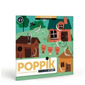 Poppik 6 cartes les 3 petits cochons 70 Stickers Gommettes - Poppik