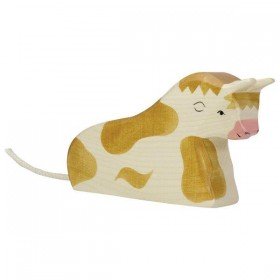 Figurine en Bois Holztiger la Taureau marron allonge - Holztiger