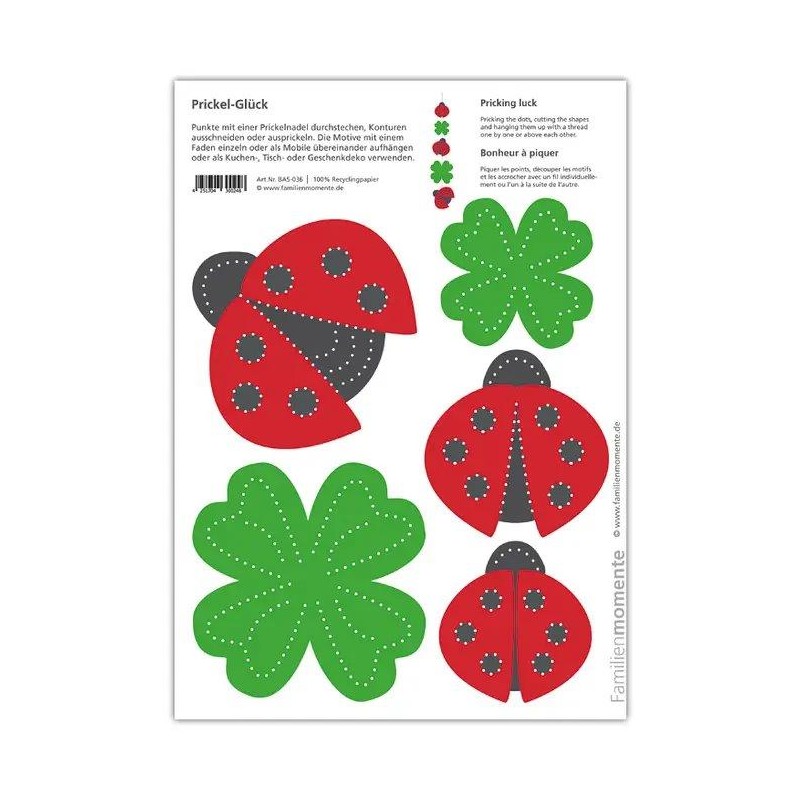 Carte à poinçonner de pré-écriture sur le thème de la chance - familienmomente