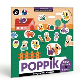 Poppik les bébés animaux 6 cartes avec 100 Stickers Gommettes - Poppik