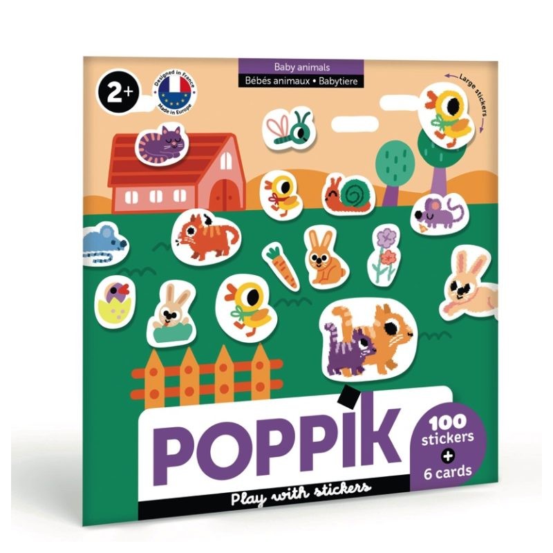 Poppik les bébés animaux 6 cartes avec 100 Stickers Gommettes - Poppik