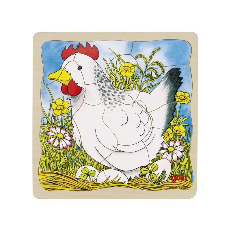 Goki Puzzle 4 en 1 en Bois Le développement de la Poule - Goki